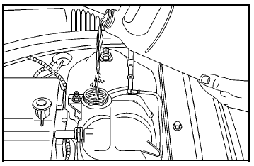 3. Fill the coolant surge tank with the proper mixture,